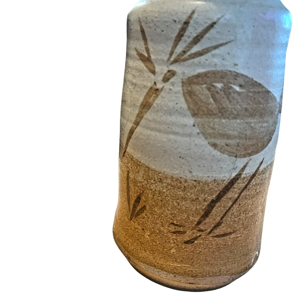 Rustic Zen Vase 1970s Studio Pottery Stoneware Botanical Tan Cream Retro Signed - Picture 8 of 14